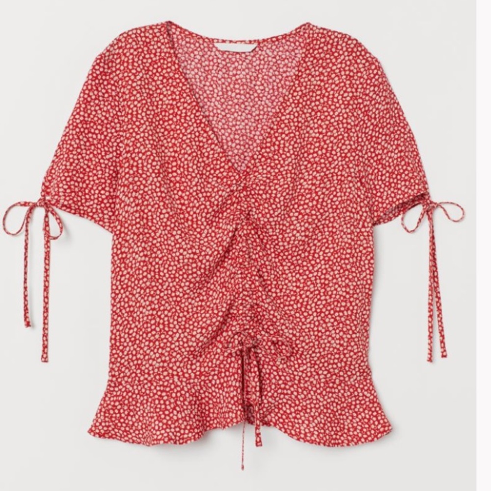 H&M Red Floral Short Sleeve Blouse